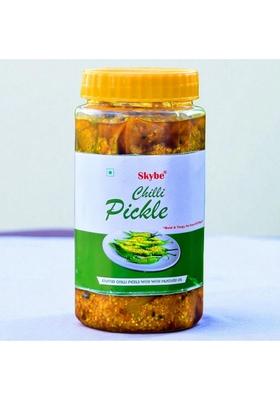 Skybe Green Chilli Pickle 500G Spicy And Tangy Vegetarian Premium Rajasthani Style With Mustard Oil Glass Jar Room Temperature Storage