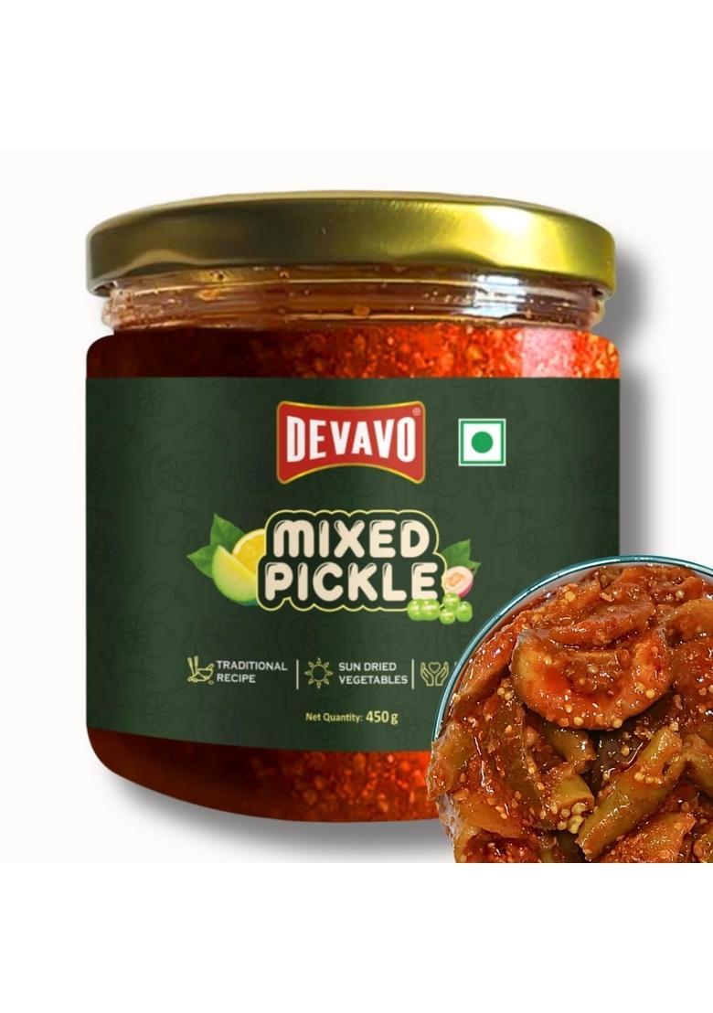 Devavo Mixed Pickle 450 G | Traditional Grandma'S Recipe Handmade With Love Sun Dried No Artificial Colour Flavour