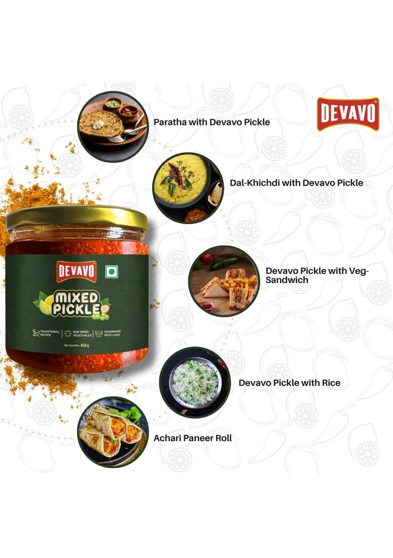 Devavo Mixed Pickle 450 G | Traditional Grandma'S Recipe Handmade With Love Sun Dried No Artificial Colour Flavour