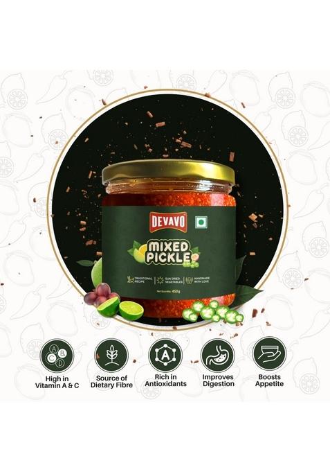 Devavo Mixed Pickle 450 G | Traditional Grandma'S Recipe Handmade With Love Sun Dried No Artificial Colour Flavour