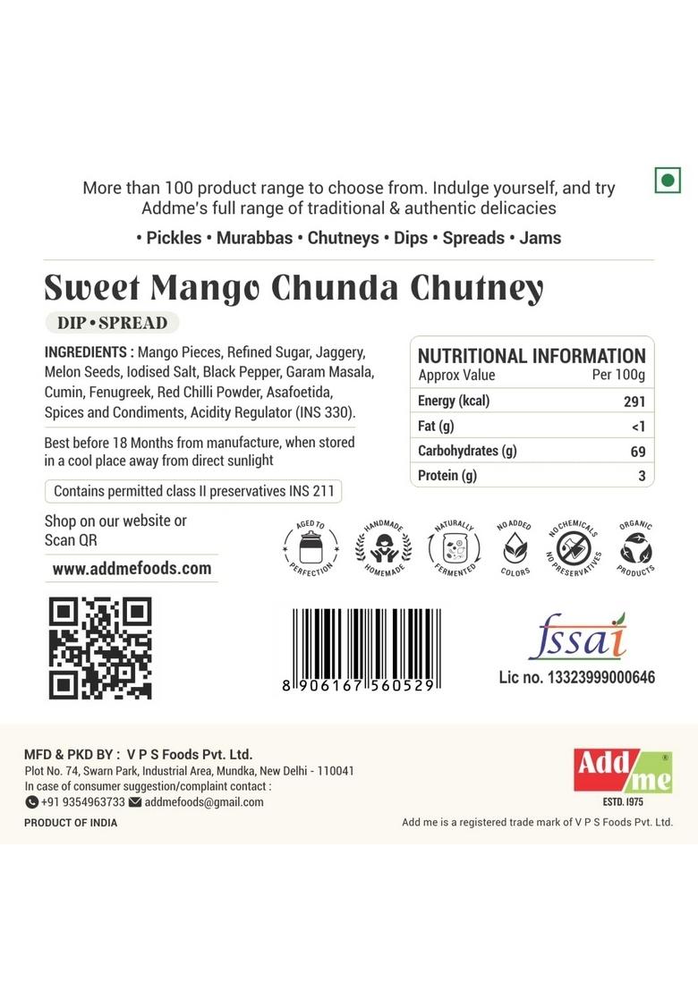 Add Me Sweet Mango Chutney With Jeera 350G Chundo Khatta Meetha Without Oil Chunda Pickle Jam Preserve In Spices Indian Dip And Spread Glass Pack