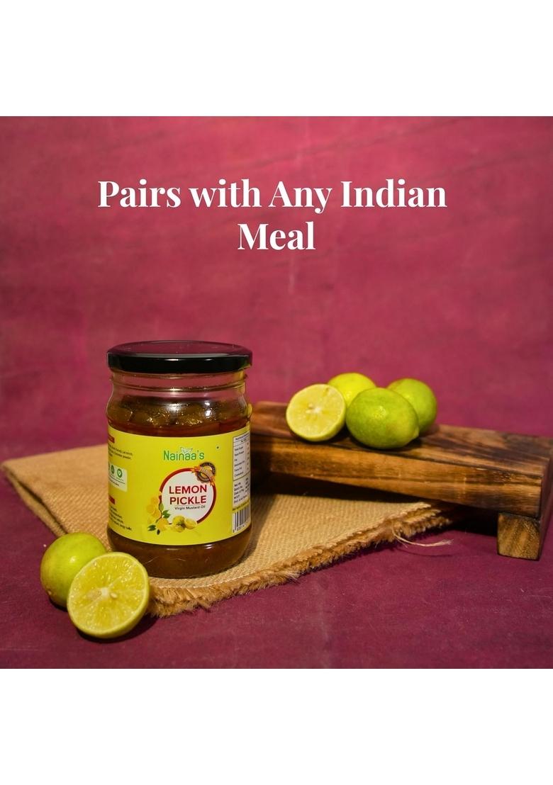 Nainaas Kitchen Lemon Pickle Made With Virgin Mustard Oil | 100 Natural Tangy No Artificial Preservatives Rich In Vitamin C 250G
