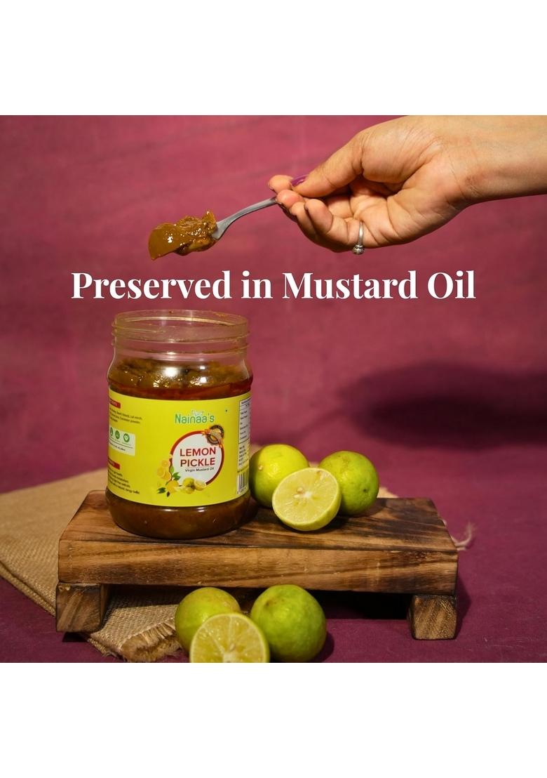 Nainaas Kitchen Lemon Pickle Made With Virgin Mustard Oil | 100 Natural Tangy No Artificial Preservatives Rich In Vitamin C 250G
