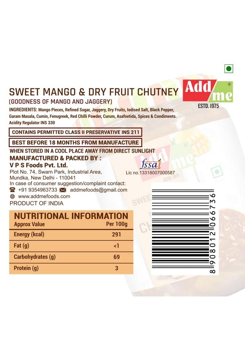 Add Me Sweet Navratan Mango Chutney Pickle With Dry Fruits Aam Ki Chatni Jam Preserve In Spices 600G Glass Pack