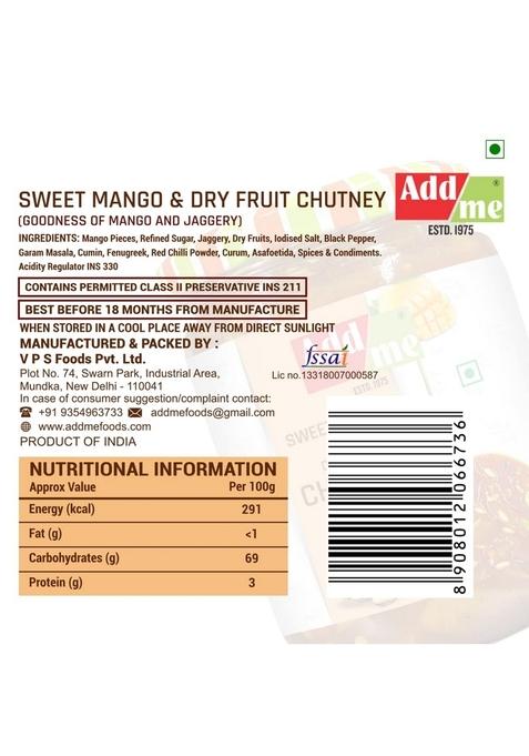 Add Me Sweet Navratan Mango Chutney Pickle With Dry Fruits Aam Ki Chatni Jam Preserve In Spices 600G Glass Pack