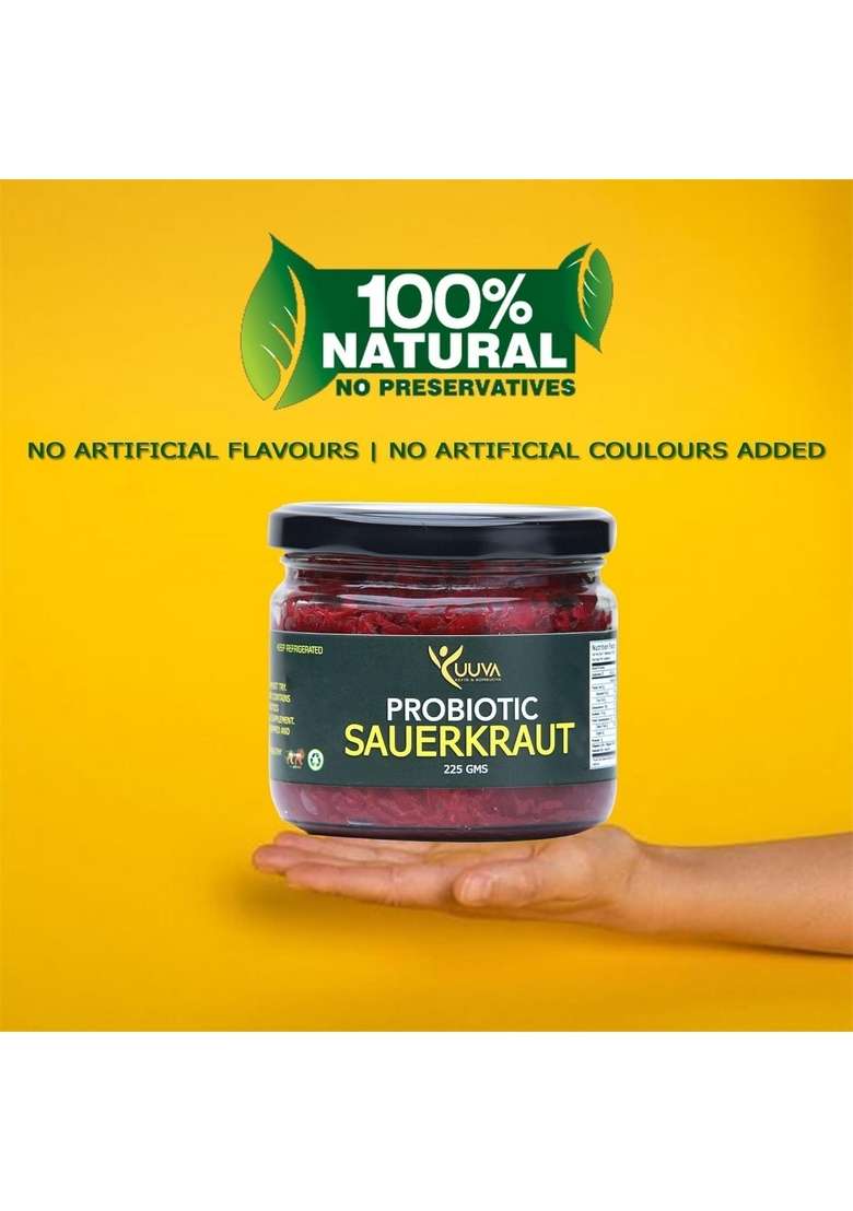 Yuuva Kimchi And Sauerkraut Combo Pack 225 Gms X 2 450 | 100 Veg Traditionally Naturally Fermented - Indya