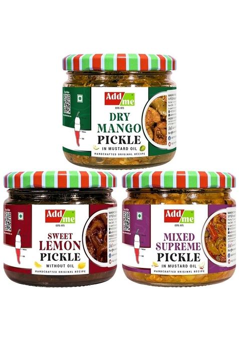 Add Me Home Made Hand Dry Mango Pickle Sukha Aam Ka Achar 300Gm Pachranga Mixed Red Stuffed Chilli Banarasi Bharwa Lal Mirch 300Grm All In Pure Mustard Oil Mix Combo Gift Pack Glass Jar