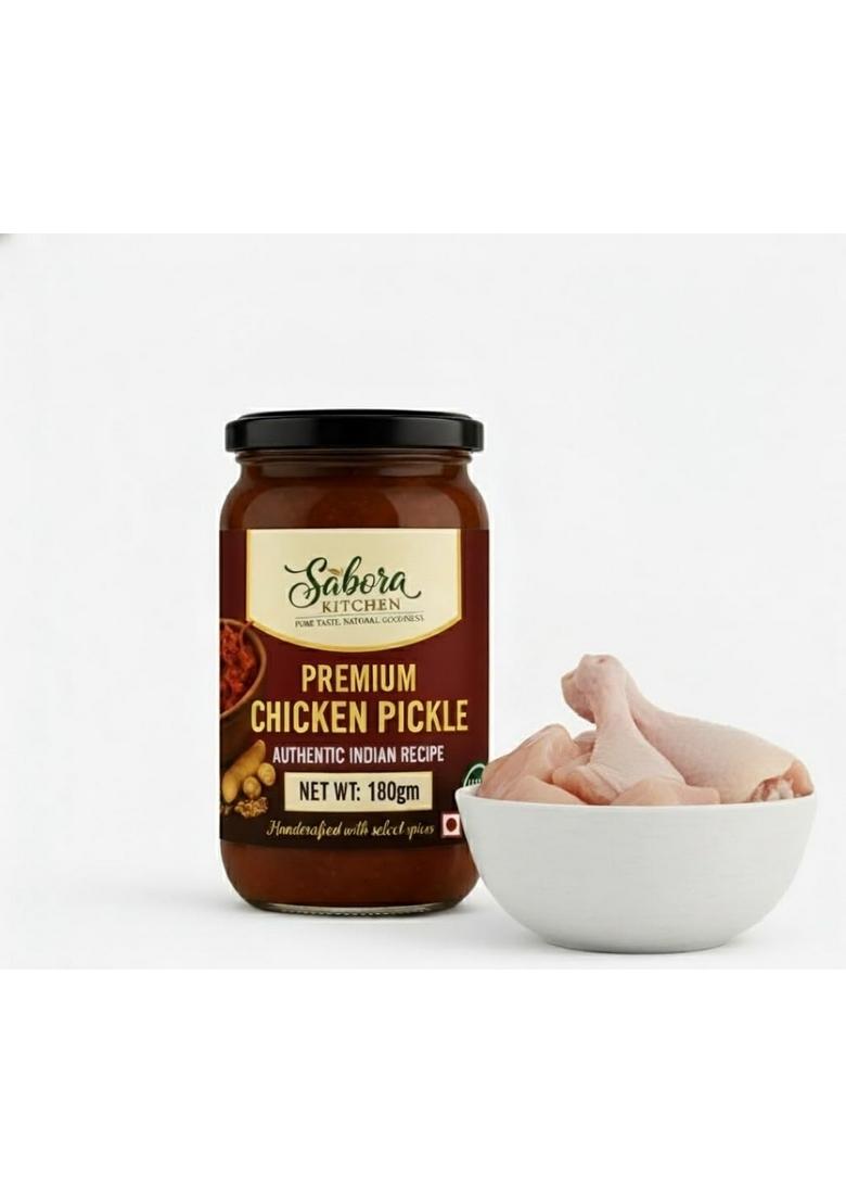 Sabora Kitchen Premium Chicken Pickle Authentic Indian Recipe Handcrafted With Select Spices 180 Gm Glass Bottle