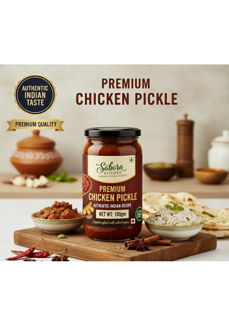 Sabora Kitchen Premium Chicken Pickle Authentic Indian Recipe Handcrafted With Select Spices 180 Gm Glass Bottle