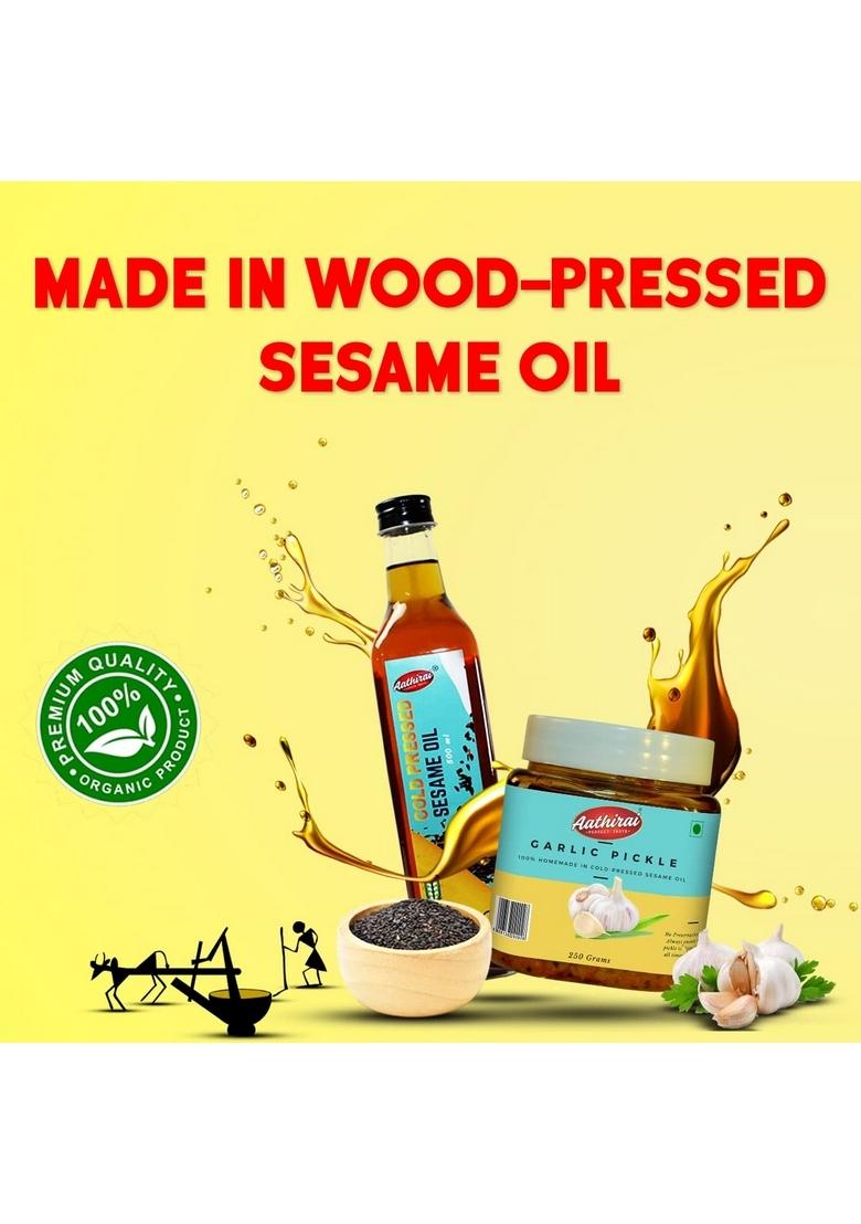 Aathirai Garlic Pickle 250 Gm | No Artificial Preservatives 100 Natural Organic Homemade Made With Cold Pressed Oil Spicy Tangy