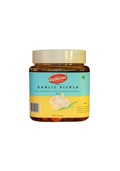 Aathirai Garlic Pickle 250 Gm | No Artificial Preservatives 100 Natural Organic Homemade Made With Cold Pressed Oil Spicy Tangy