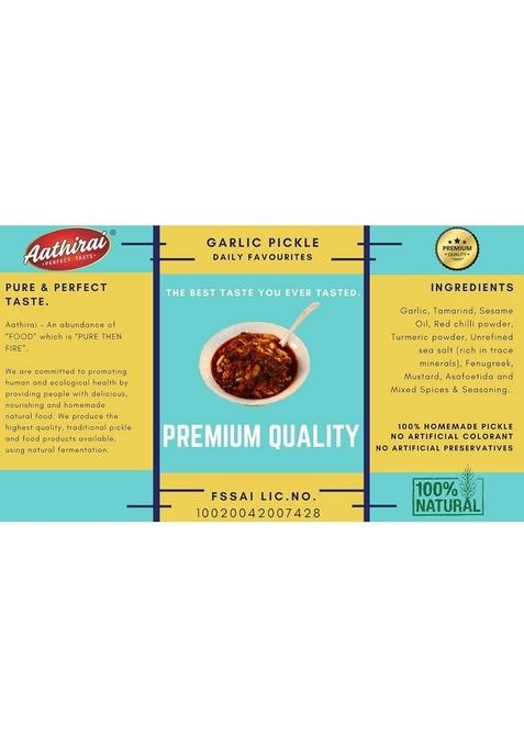 Aathirai Garlic Pickle 250 Gm | No Artificial Preservatives 100 Natural Organic Homemade Made With Cold Pressed Oil Spicy Tangy