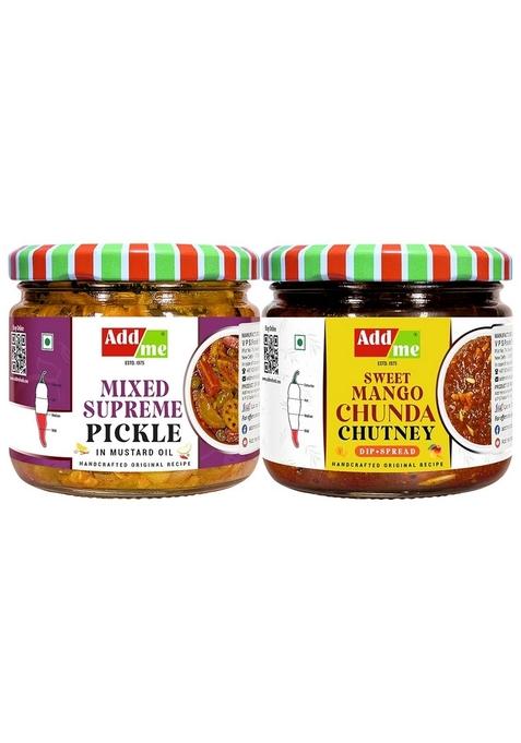 Add Me Chunda Pickle Sweet Mango Chutney With Jeera 350Gm Chundo Khatta Meetha Pickles Without Oil Rajasthani Mix Achar Homemade Mixed Supreme 300Gm Each Combo Gift Pack Glass Jar