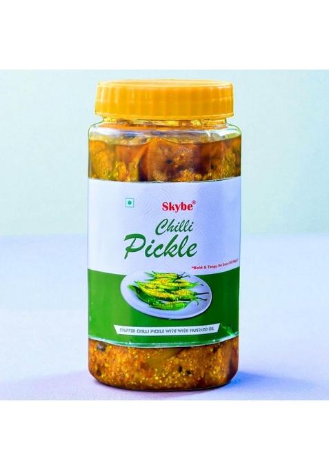 Skybe Green Chilli Pickle 500G Spicy And Tangy Vegetarian Premium Rajasthani Style With Mustard Oil Plastic Jar Room Temperature Storage