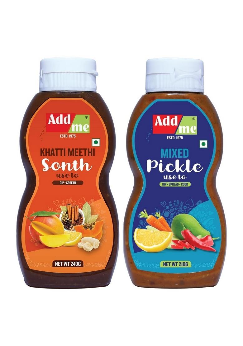Add Me Mixed Pickle Achar 210G Khatti Meethi Sonth Chutney 240G Mix Pani Puri Bhelpuri Samosa Chatni | Authentic Indian Condiment Duo For Chaat And Snacks Vegan Gluten Free