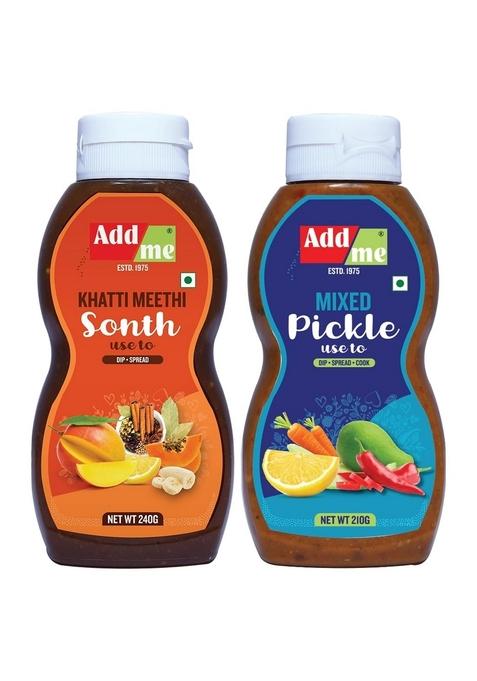 Add Me Mixed Pickle Achar 210G Khatti Meethi Sonth Chutney 240G Mix Pani Puri Bhelpuri Samosa Chatni | Authentic Indian Condiment Duo For Chaat And Snacks Vegan Gluten Free