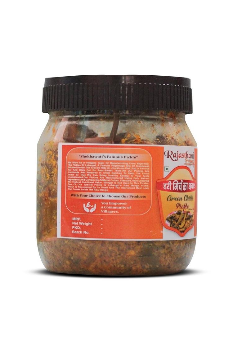 Rajasthani Swaad Hari Rai Mirch Ka Achar Homemade Green Chilli Pickle Without Oil Real Taste Of Rajasthan | Jar 1 Kg