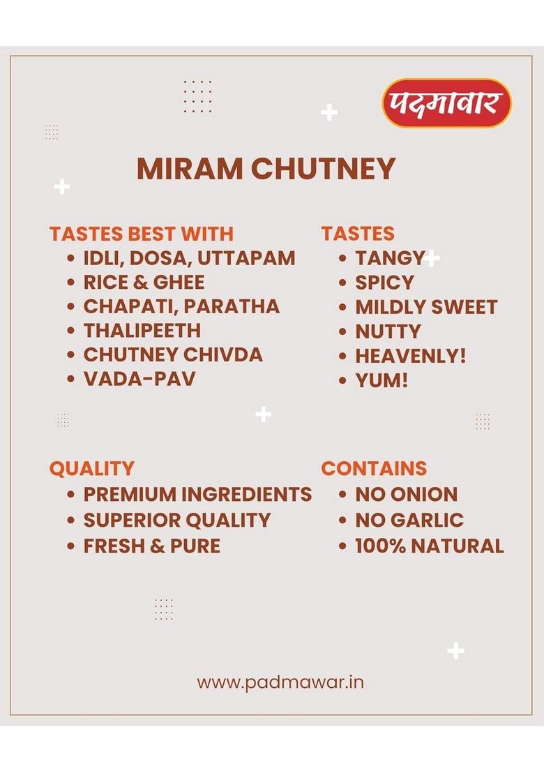 Padmawar Miram Chutney Tangy Nutty Spicy Dry Powdered | Delicious Ready To Eat Rich Ingredients No Preservatives Or Additives 200 Gms