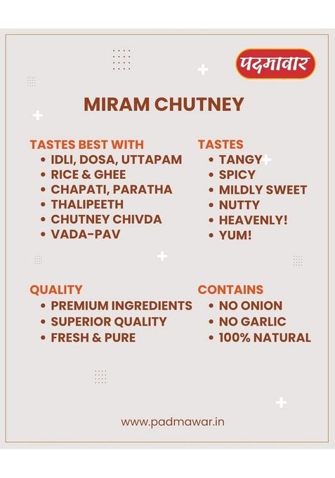 Padmawar Miram Chutney Tangy Nutty Spicy Dry Powdered | Delicious Ready To Eat Rich Ingredients No Preservatives Or Additives 200 Gms