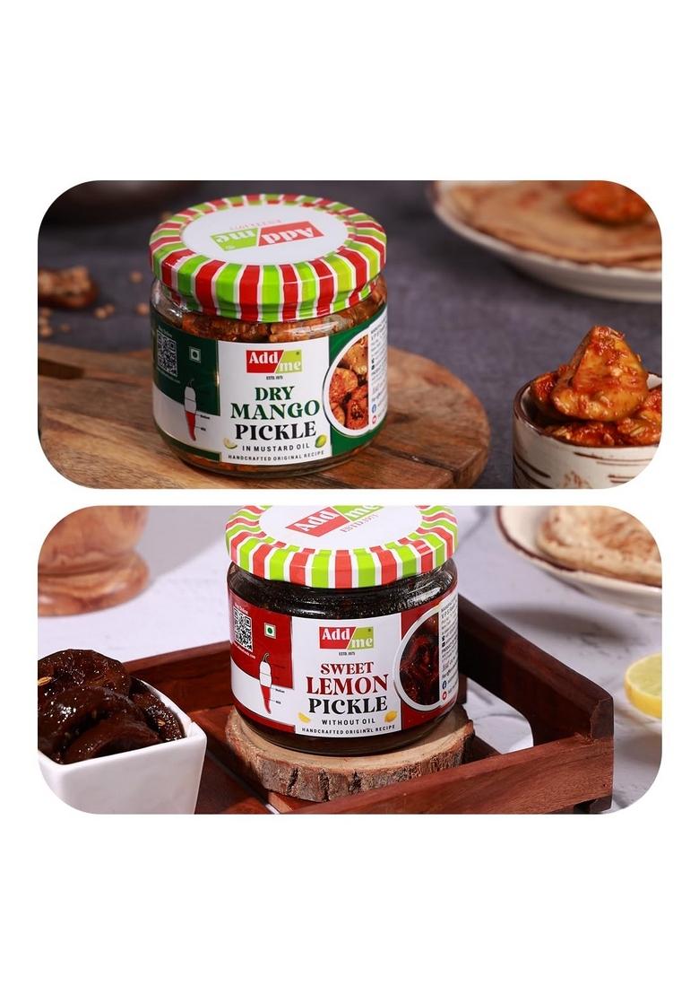 Add Me Combo Pickles Box 4 In 1 Dry Mango Pickle 300Gm Red Chilli 300 Gm Sweet Jeera Chutney Chunda Lemon Achar 300Grm Glass Jar Gift Pack