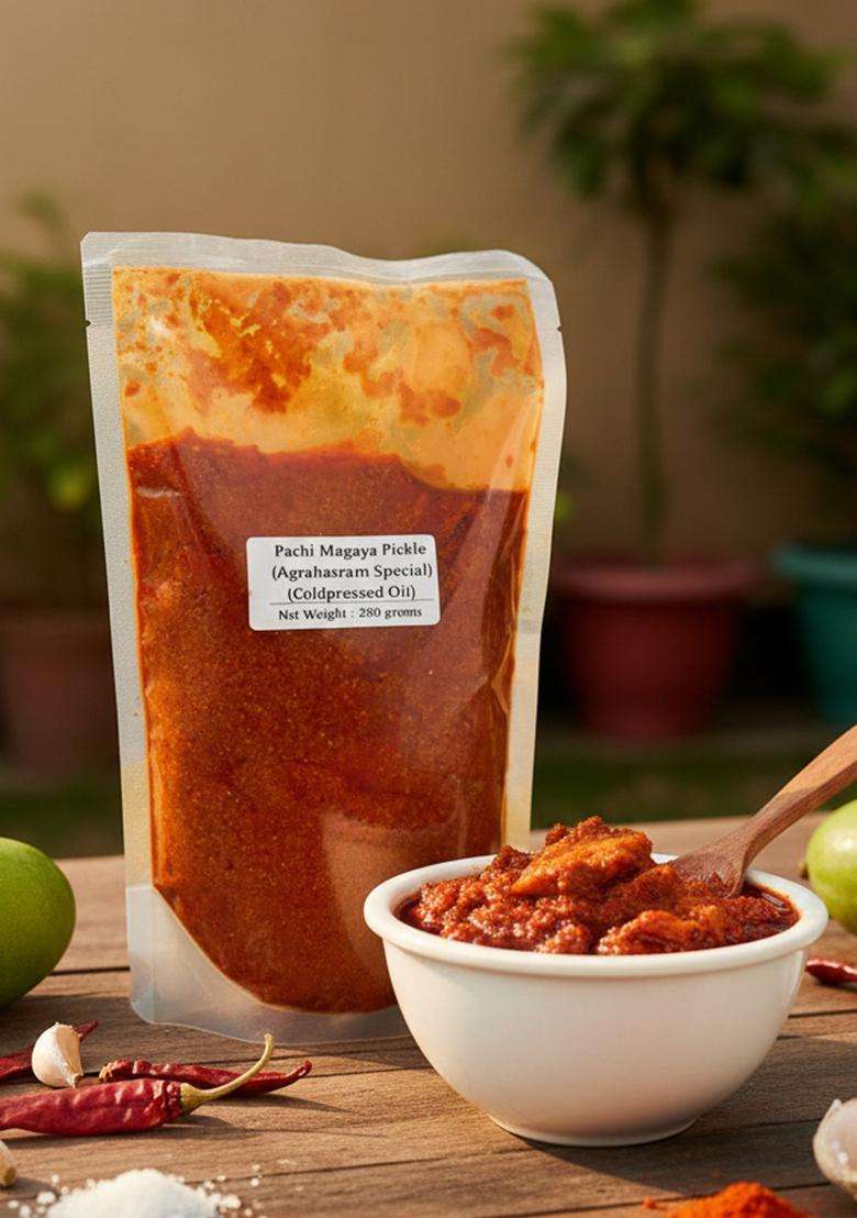 Kalagura Gampa Pachi Magaya Pickle Agrahaaram Special Coldpressed Oil 500 Grams - Indya