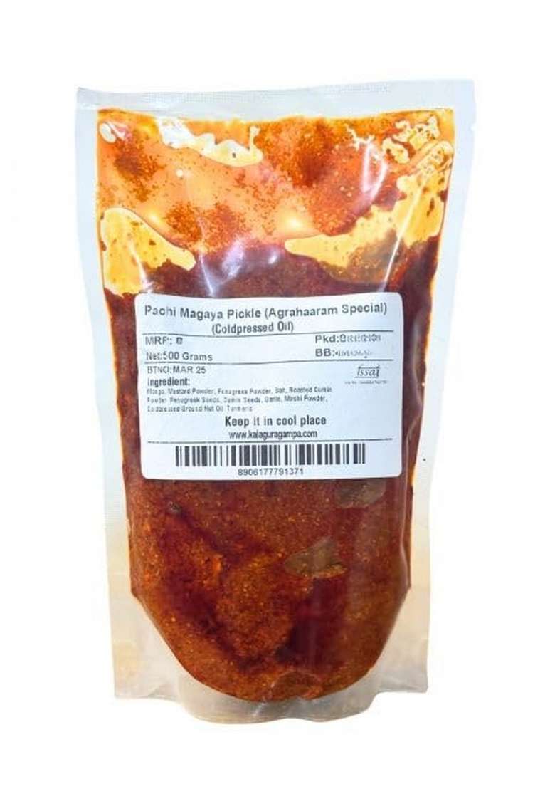 Kalagura Gampa Pachi Magaya Pickle Agrahaaram Special Coldpressed Oil 500 Grams - Indya