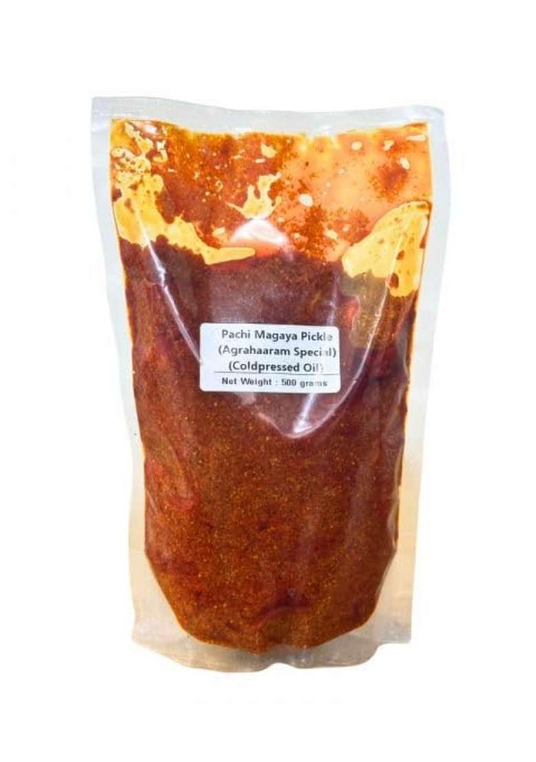Kalagura Gampa Pachi Magaya Pickle Agrahaaram Special Coldpressed Oil 500 Grams - Indya