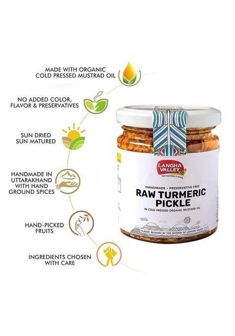 Langha Valley Combo Of Homemade Raw Turmeric Pickle Haldi Ka Achar Handmade In Organic Mustard Oil Preservative Free No Added Colors Or Flavors Sun Dried Matured Glass Jar With Wooden Spoon 180 Grams Pack 2