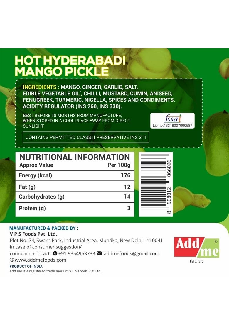 Add Me Home Made Hot Mango Pickle Andhra Pickles With Garlic And Ginger 500Gm South Indian Aam Ka Achar Adrak Lahsun Masala