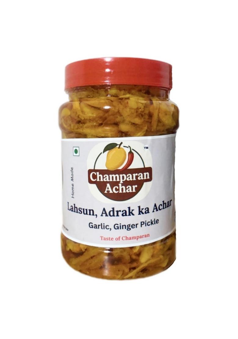 Champaran Achar Lahsun Adrak Ka | Garlic Ginger Pickle Traditional Indian Homemade Authentic Desi Taste 500G No Preservatives Spicy Tangy Condiment