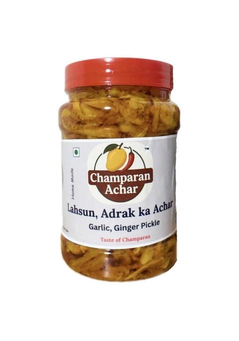 Champaran Achar Lahsun Adrak Ka | Garlic Ginger Pickle Traditional Indian Homemade Authentic Desi Taste 500G No Preservatives Spicy Tangy Condiment