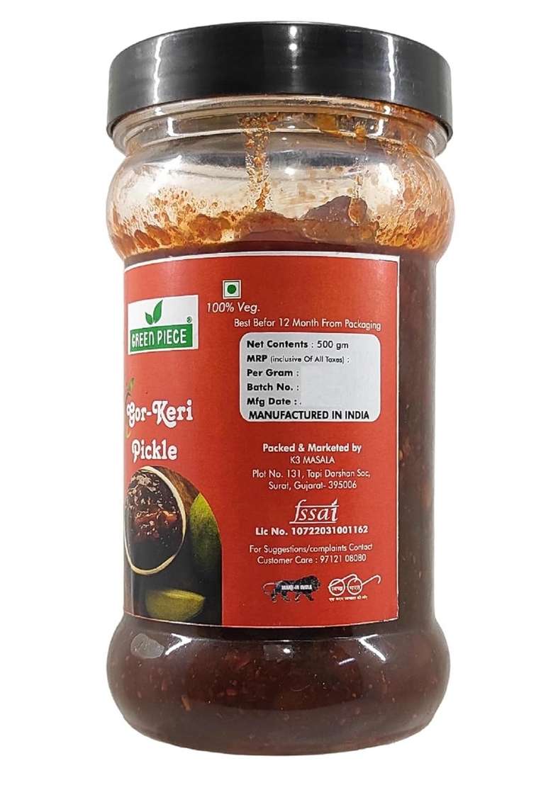 K3 Masala Green Piece Gor Keri Pickle 500Gm Pack Of 2 X 500 G - Indya