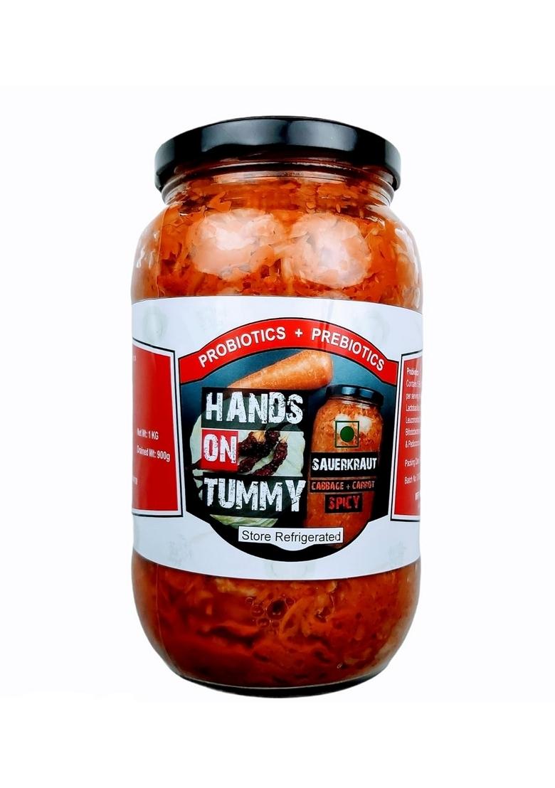 Hands On Tummy Sauerkraut Spicy 1 Kg Probiotic Fermented Cabbage Carrot Mixed Pickle Organic