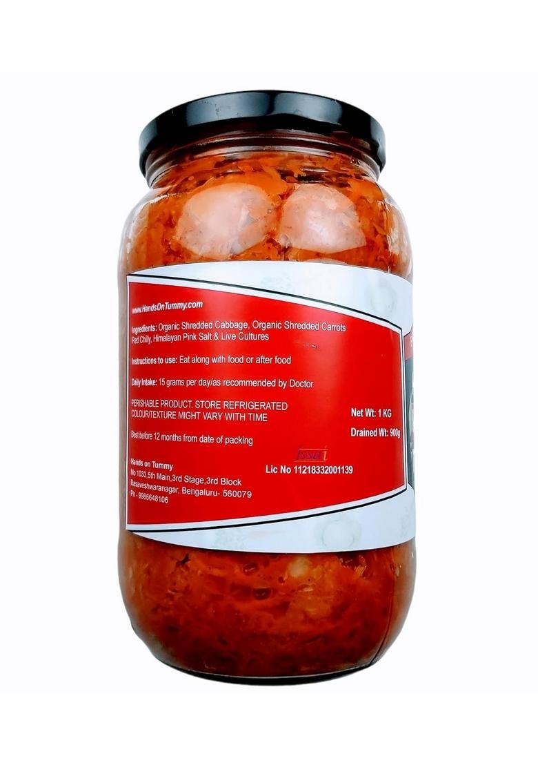 Hands On Tummy Sauerkraut Spicy 1 Kg Probiotic Fermented Cabbage Carrot Mixed Pickle Organic