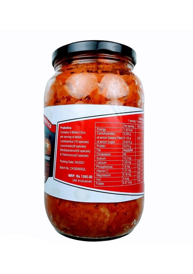 Hands On Tummy Sauerkraut Spicy 1 Kg Probiotic Fermented Cabbage Carrot Mixed Pickle Organic