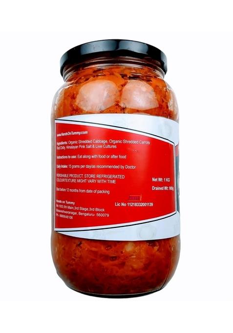 Hands On Tummy Sauerkraut Spicy 1 Kg Probiotic Fermented Cabbage Carrot Mixed Pickle Organic
