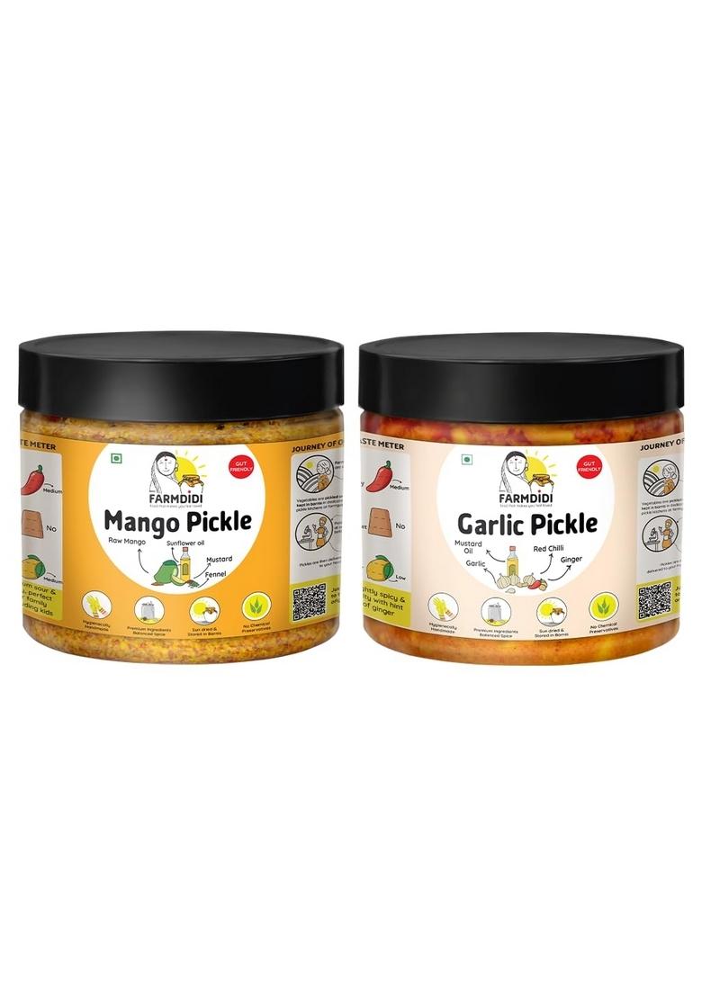 Farm Didi Farmdidi Spicy And Sour Pickle Combo Pack Of 2 In Fresh | Traditional Mango Garlic Pickles Handmade Achaar Organic Method Used No Chemical Preservative