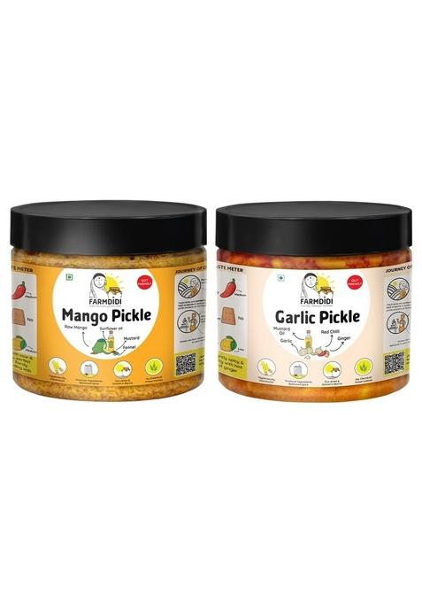 Farm Didi Farmdidi Spicy And Sour Pickle Combo Pack Of 2 In Fresh | Traditional Mango Garlic Pickles Handmade Achaar Organic Method Used No Chemical Preservative