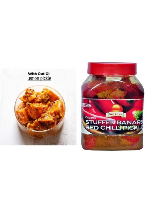 Sun Grow Combo Home Made Organic Spicy Punjabi Lemon Pickle Khatta Nimbu 1Kg Stuffed Banarsi Red Chilli Real Taste Of Banaras Pickles1Kg