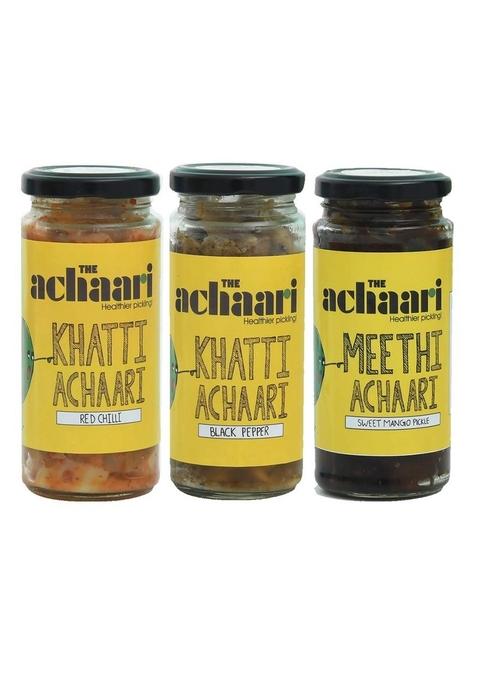 The Achaari Homemade Mango Pickle Pack Of 3 Khatti Red Chilli Black Pepper Meethi
