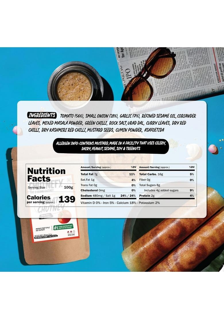 Chutnefy | Tomato Tamatar Chutney 100 Natural Ingredients Pack Of 2 250Gms 20 Servings No Cooking Required Artificial Colours Authentic Madras Style Red