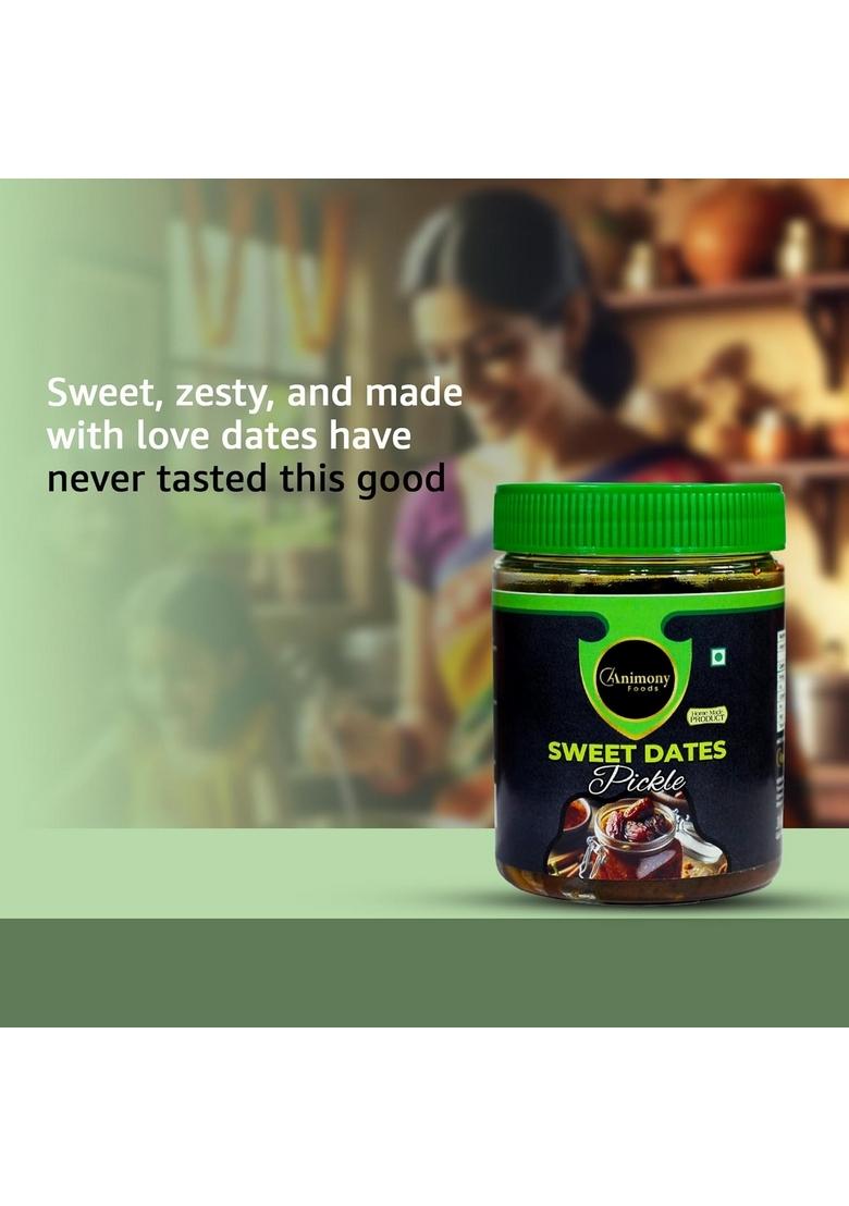 Animony Foods Sweet Dates Pickle | Traditional Kerala Style Homemade Recipe No Artificial Preservatives For Biryani Rice Paratha 100 Natural Ingredients 200Gm
