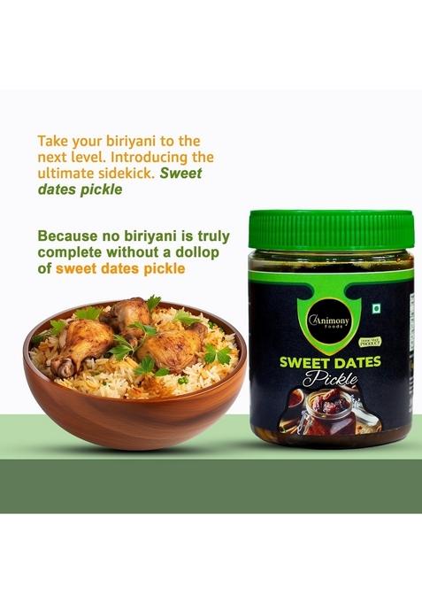 Animony Foods Sweet Dates Pickle | Traditional Kerala Style Homemade Recipe No Artificial Preservatives For Biryani Rice Paratha 100 Natural Ingredients 200Gm