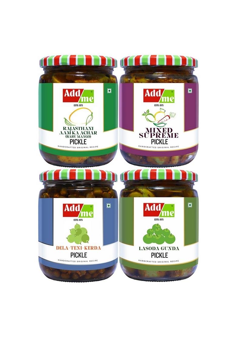 Add Me 4 In 1 Combo Pack Of Rajasthani Pickles Mango Pickle Aam Ka Achar 500Gm Ker Teet 500 Gm Lasoda Gunda Mixed Supreme 2Kg