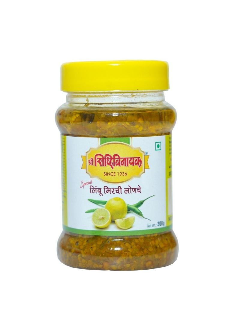 Shree Siddhivinayak Limbu Mirchi Pickle | Lemon Chilly Organic Homemade Made With Green No Artificial Colors 200G Pack Of 1