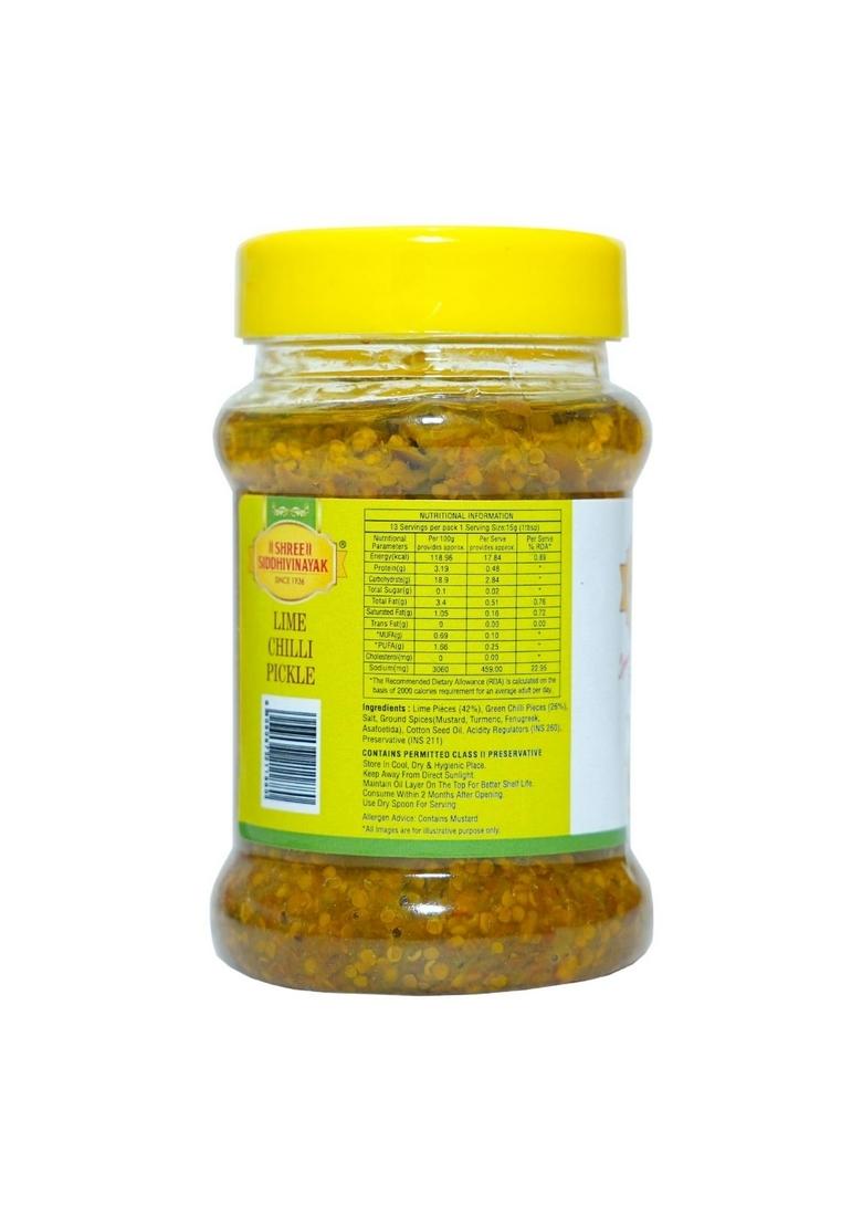 Shree Siddhivinayak Limbu Mirchi Pickle | Lemon Chilly Organic Homemade Made With Green No Artificial Colors 200G Pack Of 1