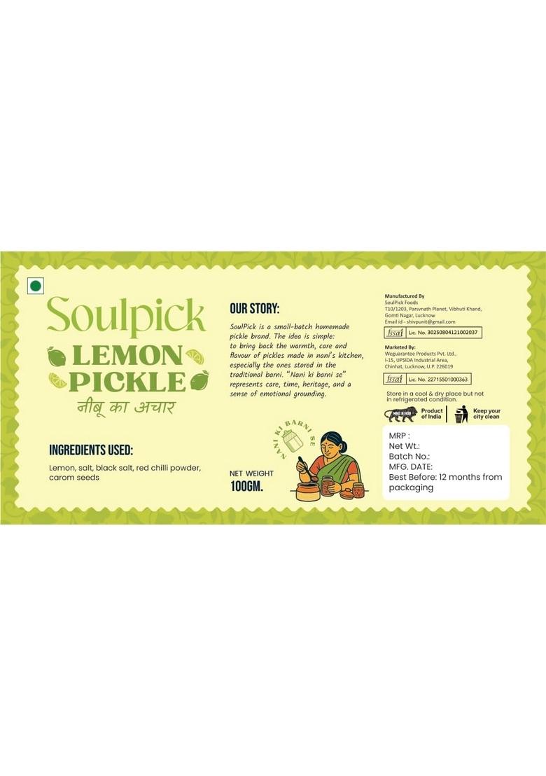 Soulpick Lemon Pickle 100Gm | Homemade Style Authentic Nani Ki Barni Ka Achar No Preservatives
