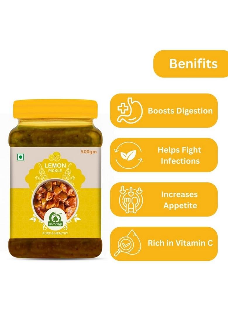 Kalpvraksha Lemon Pickle| Traditional Homemade Style | Tangy Sweet Taste No Artificial Preservatives Pure Healthy 500G