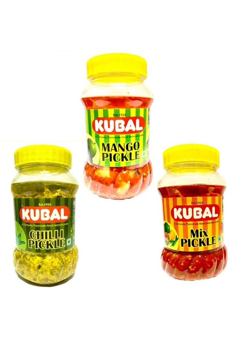 Kubal Mix Mango And Chilli Pickle Achar Combo Each 300Gm Handpicked Lemon Carrot Ginger Karwanda No Artificial Preservatives Colours Hygienic Practices Of 3
