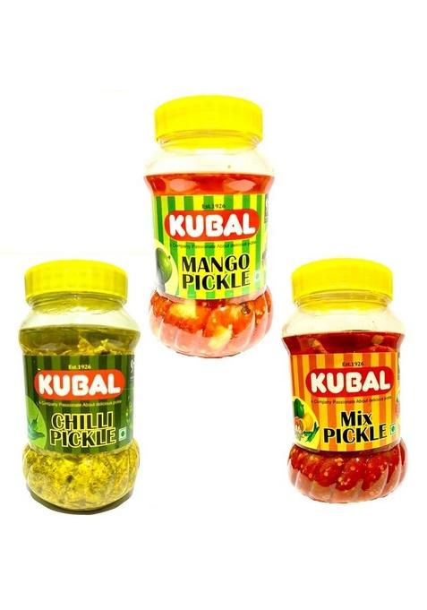 Kubal Mix Mango And Chilli Pickle Achar Combo Each 300Gm Handpicked Lemon Carrot Ginger Karwanda No Artificial Preservatives Colours Hygienic Practices Of 3